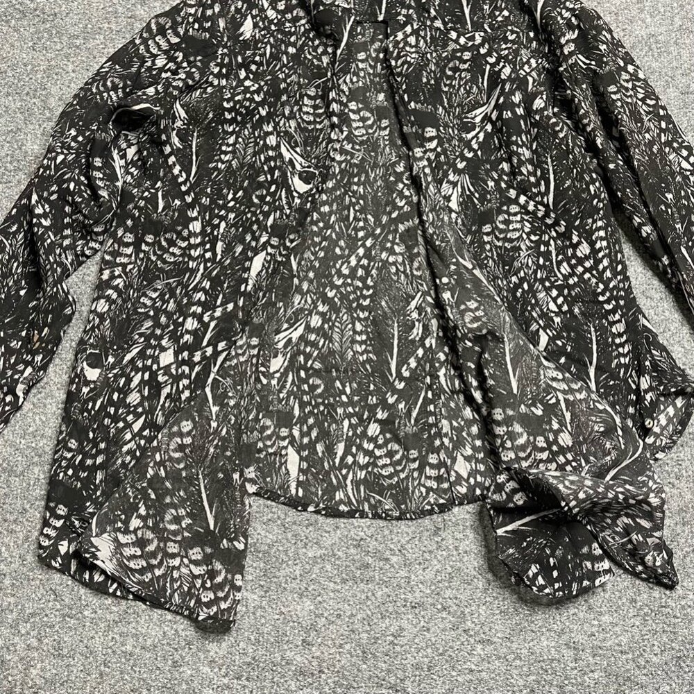Kill City Womens Button Up Shirt Black White Abstract Long Sleeve Cuff Collar XS - Picture 5 of 10